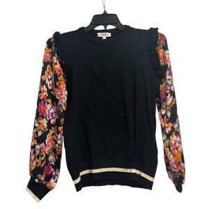 THML Black Flower Sweater with Ruffles Women’s Size M